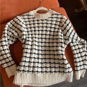 Falls Creek Cream and Black Striped Crewneck Sweater